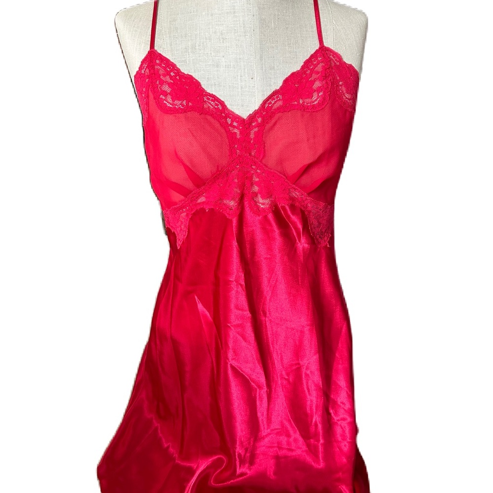 Victoria’s Secret Red Spaghetti Strap Night Gown With Lace Accent. Medium
